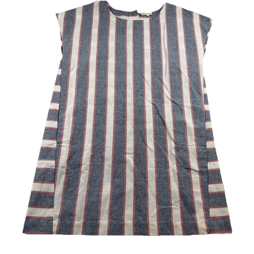 Main Strip Linen Cotton Striped Shift Dress Size L Sleeveless
